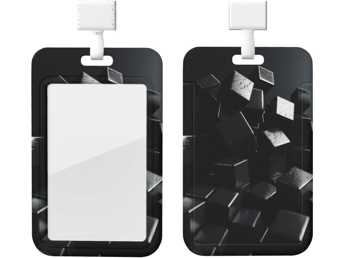 Suporte para Crachá com Cordão, Suporte de Plástico Impermeável, Cubos Pretos, Suporte Vertical Retrátil para Crachá