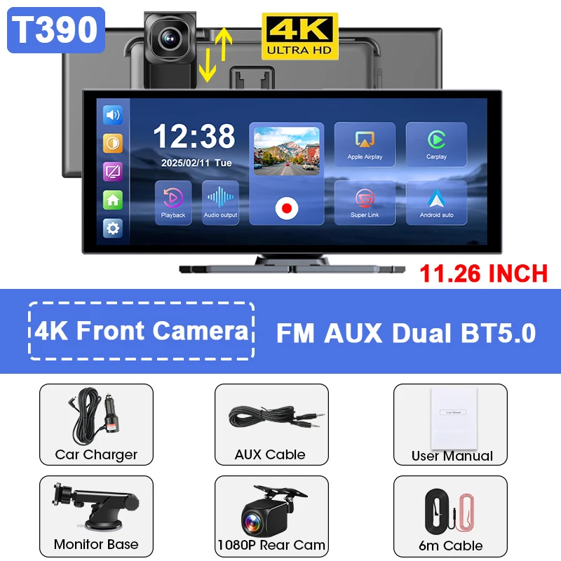 (câmera Frontal 4k, 6mp, Sem Necessidade De Cartão De Memória) Câmera Veicular 4k De 11,26 Polegadas Com Carplay Sem Fio E Navegação Gps.