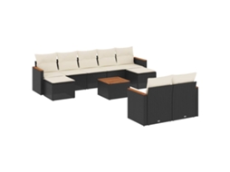 Conjunto de 10 Sofás de Jardim com Almofadões Vime Pe Preto MAISON EXCLUSIVE
