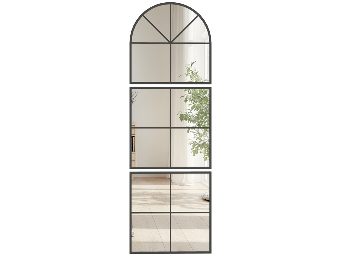 Espelho Parede 3 Peças Arco C/ Moldura Metal 60x2x180, Decorativo, Preto