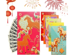 Envelopes Vermelhos Para Dinheiro, Conjunto De 6 Com Estampa De Cavalos, Moldes Para Recorte De Papel 2026