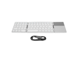 Teclado Dobrável Bluetooth com Teclas Redondas e Touchpad, Bateria Universal de 140mah, 64 Teclas, Cor Prata. TAISHENGDA