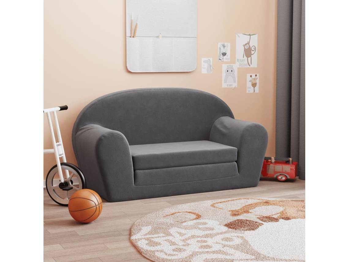 Vidaxl Sofá-cama Infantil De 2 Lugares Pelúcia Macia Antracite
