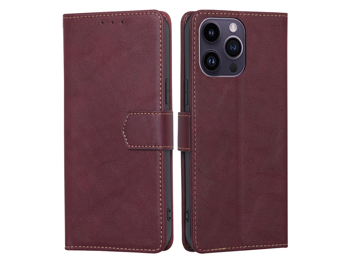 Capa Quedas Bloqueio Rfid Para Iphone 15 Pro Max Pele Sintética Vermelho