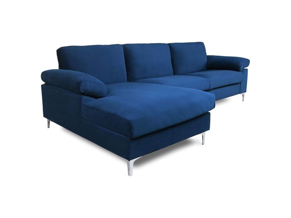 Sofá de Canto 4/5 Lugares Veludo Azul Galway CONCEPT U (262 x 77 cm)
