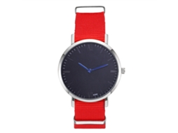 Relógio de pulso masculino casual com mostrador espelhado, movimento de quartzo e decoração vermelha.