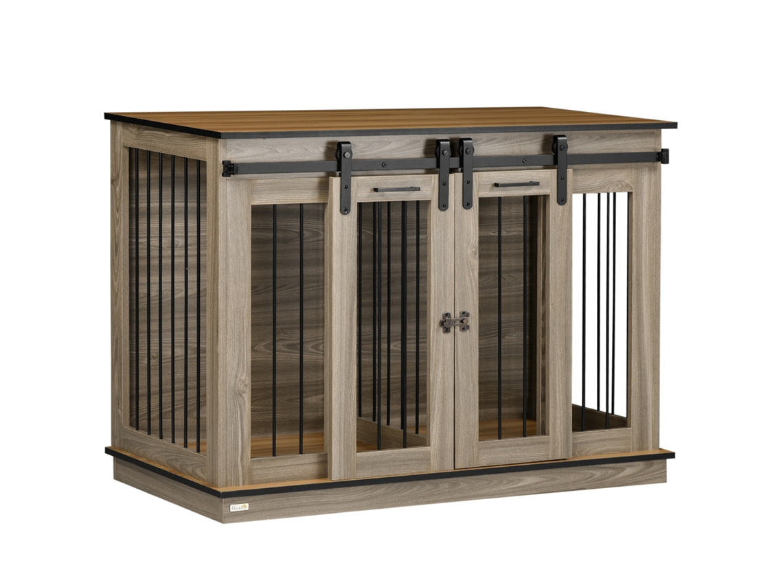 Gaiola Para Cães, 120l X 60p X 88,5a Cm, 2 Portas, Canil Para Cães Médios, Casinha De Cachorro, Carvalho