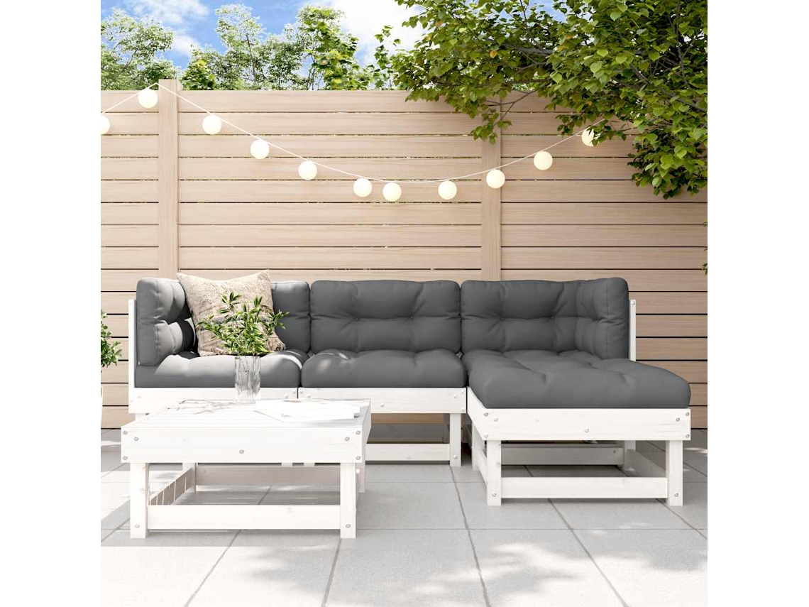 Vidaxl 5 Pcs Conjunto Lounge De Jardim Madeira De Pinho Maciça Branco