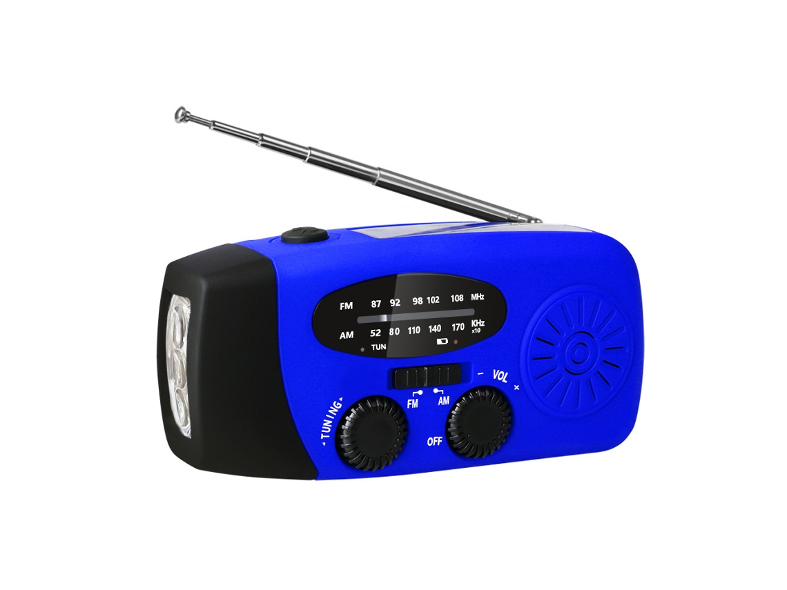 Rádio de Emergência AQUAFORGE com células solares, portátil am/fm com manivela e lanterna led, bateria de 2000mah, azul
