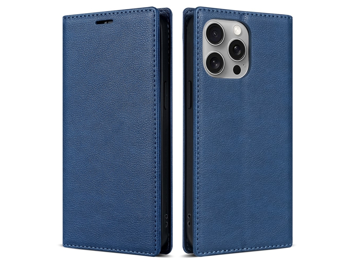 Capa Para Iphone 14 Pro Max Pele Sintética Magnética Azul