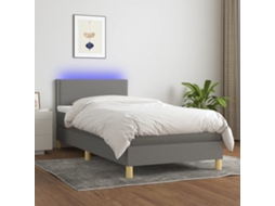 Vidaxl Cama Box Spring C/ Colchão E Led 80x200 Cm Tecido Cinza-escuro