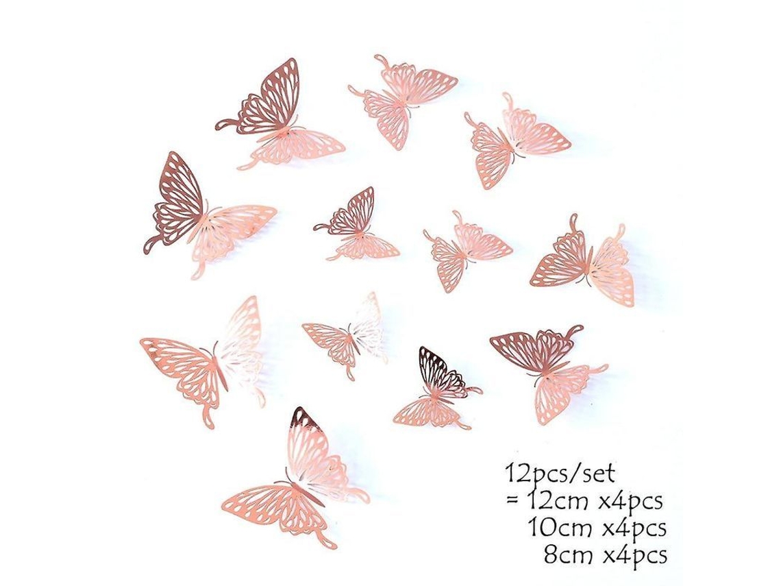 12pcs Adesivos De Parede Borboleta 4d Oco Decor Diy Casa Festa Casamento Infantil Oro Rosa 6