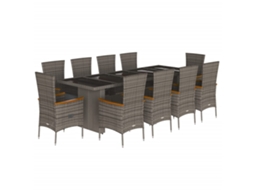 Conjunto de 11 Jantar para Jardim com Almofadões Vime Pe Cinzento MAISON EXCLUSIVE