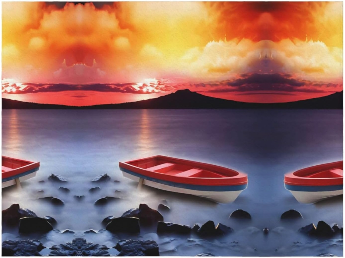Colcha de Flanela Vermelha com Estampa Barco Pesca Macia e Quente Ideal para Sofá Quarto 203 2 X 152 4 Cm, Mac