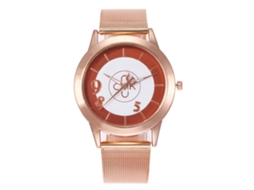 Relógio Feminino Cmk Quartzo com Pulseira de Malha Rosa Vermelha Padrão de Disco Circular Marrom