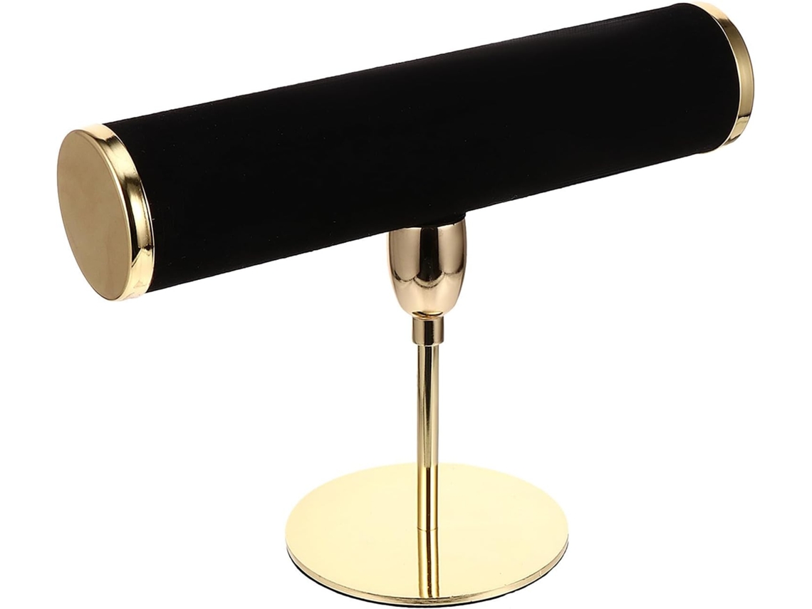 Suporte Para Relógio Elegante Em Metal Preto E Microfibra