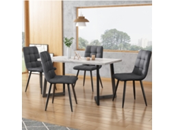 Conjunto De 4 Cadeiras De Jantar Cinza Escuro, Design Estofado, Assento Em Linho E Estrutura De Metal.