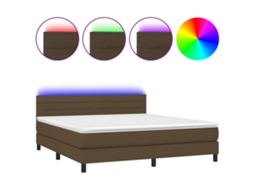 Cama Box Spring com Colchão e Led Tecido Castanho Escuro MAISON EXCLUSIVE (160x200 cm)