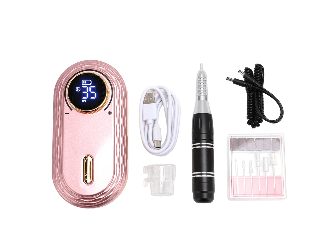 Conjunto De Lixadeira Eléctrica Para Unhas Portátil Com 35000rpm Bateria 2600mah Ferramentas De Manicure Pedicure Rosa