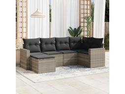 Vidaxl 6 Pcs Conj. Sofás Jardim Com Almofadões Vime Pe Cinzento-claro