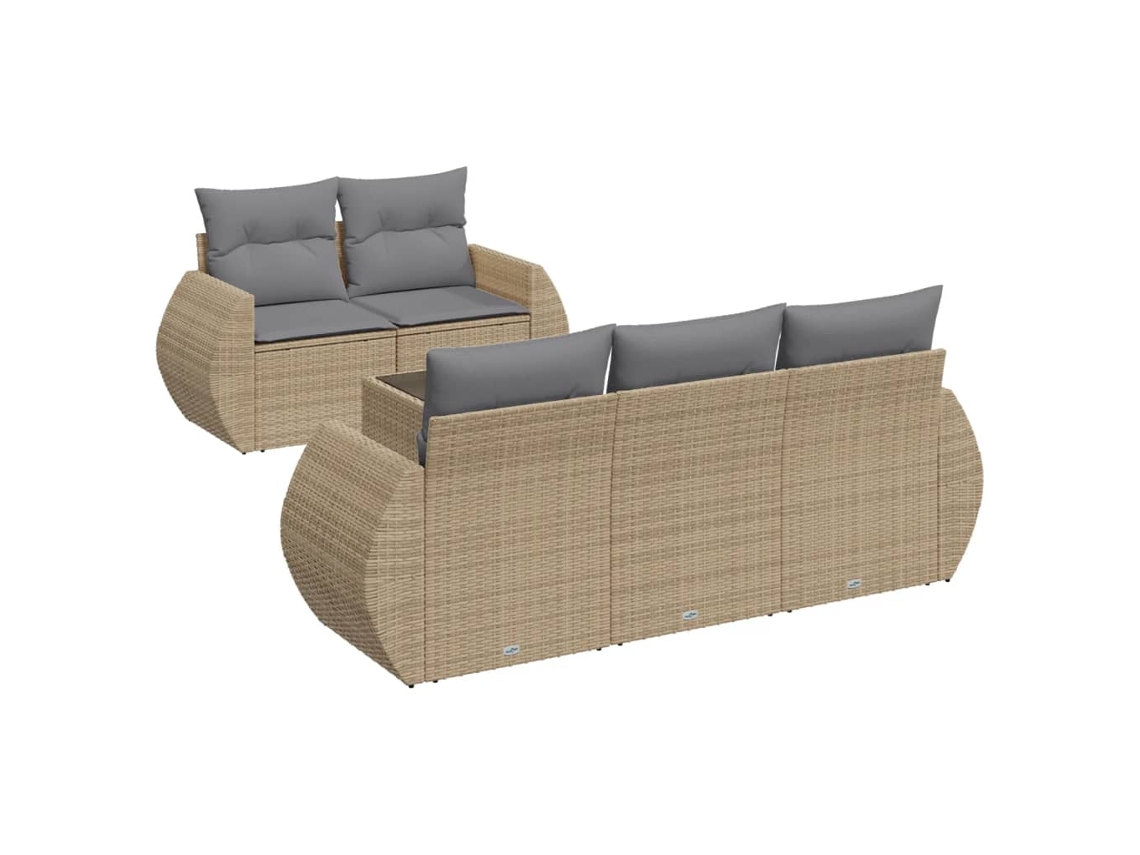 Conjunto de 6 sofás de jardim com almofadões Vime Pe Bege MAISON EXCLUSIVE (80x200 cm)