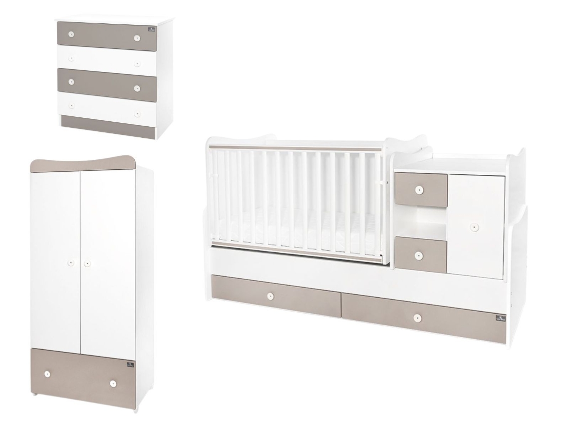 Quarto De Bebé Mini Max Completo Com Cama De Grades Convertível, Cómoda E Roupeiro Da Lorelli - White+string