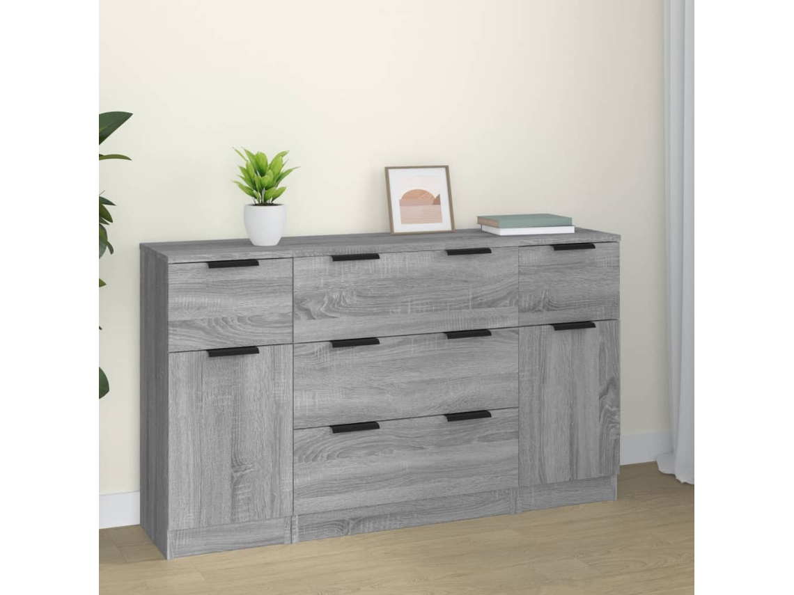 Vidaxl 3 Pcs Conjunto De Aparadores Madeira Processada Cinzento Sonoma