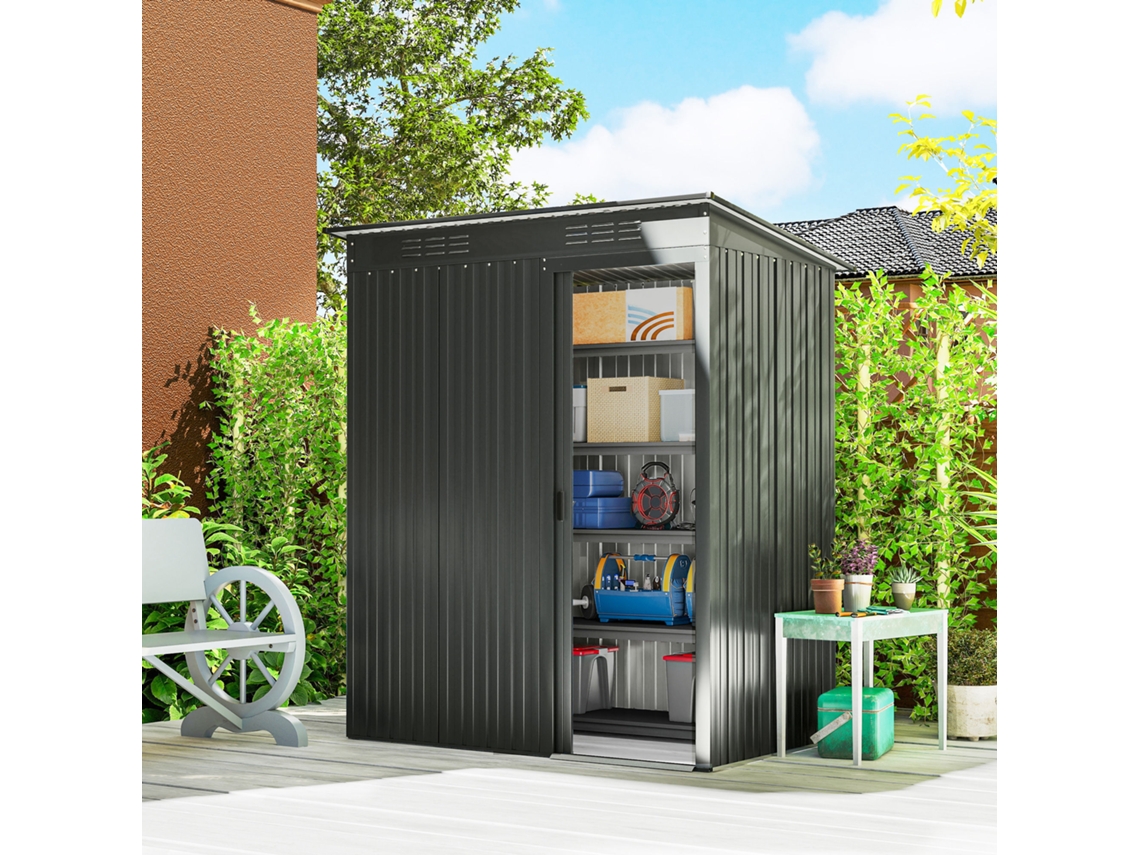 Galpão Metálico Para Jardim De 1,37 M² Com Telhado De Inclinação Única, Porta Corrediça, Sistema De Ventilação E Luvas Para Instalação Simplificada