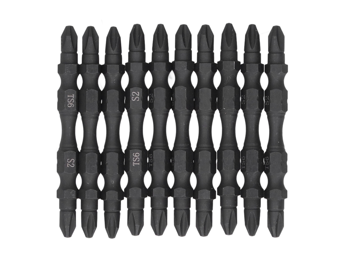 Kit de 10 Pontas de Parafusadeira Duas Extremidades Magnéticas Ph2 Hex 1/4 Polegada | S/MARCA