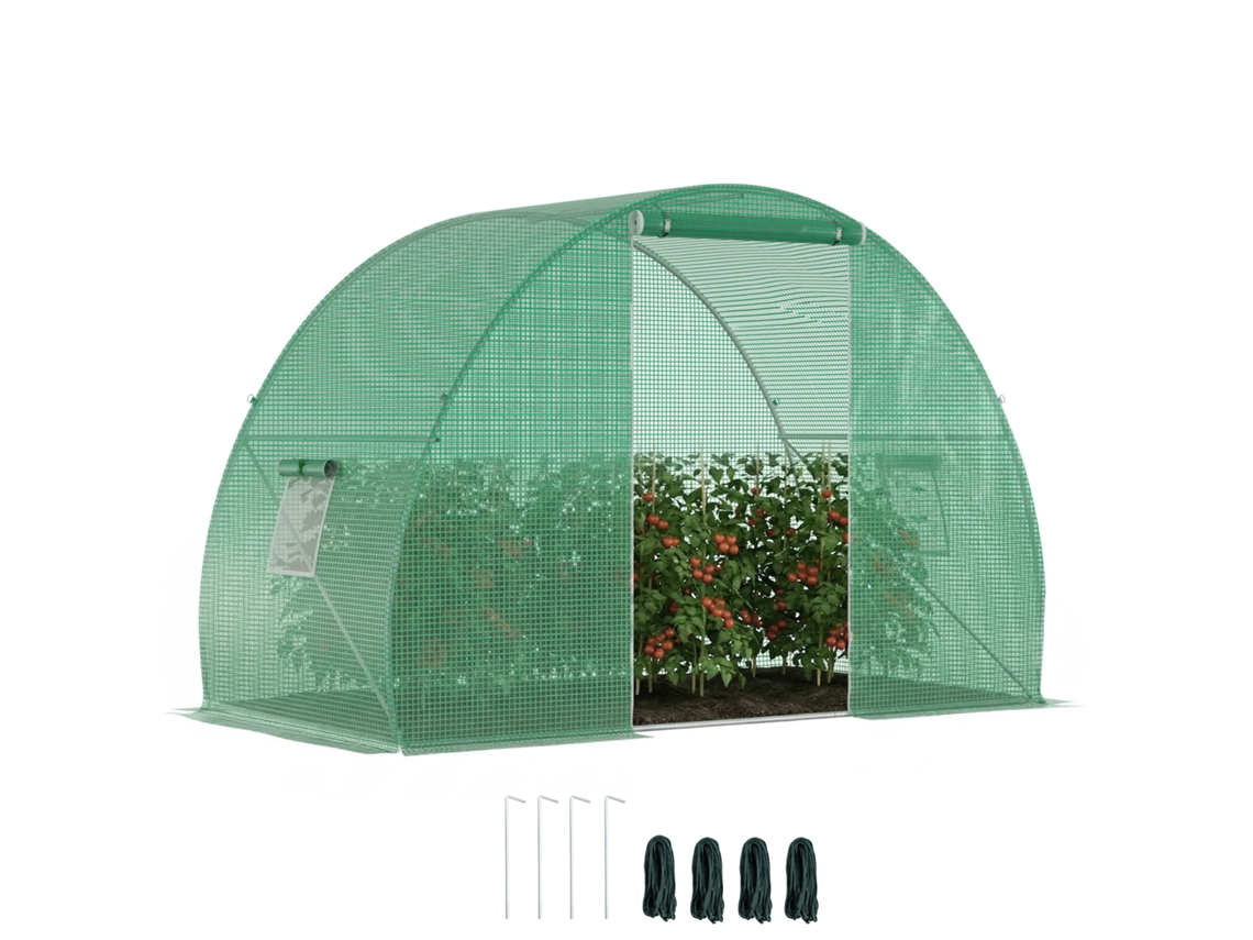 Serra Túnel com Porta Enrolar, Janelas, cobertura PE e estrutura de aço, 1,5x3x2m, verde | S/MARCA