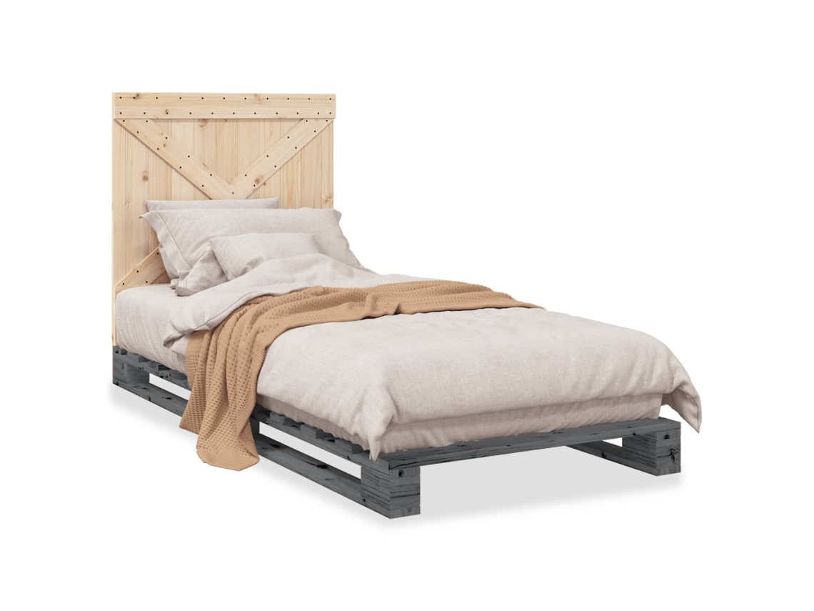 Estrutura de Cama com Cabeceira Pinho Maciço Cinzento MAISON EXCLUSIVE (90x200 cm)