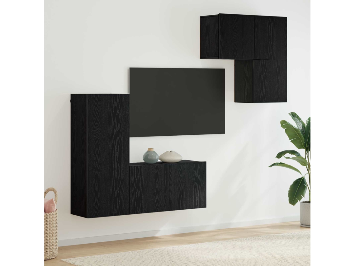Vidaxl Gabinete Para Tv 4 Unid. Carvalho Preto Derivados De Madeira