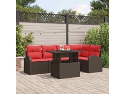 Vidaxl Conjunto De Sofá De Jardim 6 Pcs Castanho E Vermelho Vime Pe