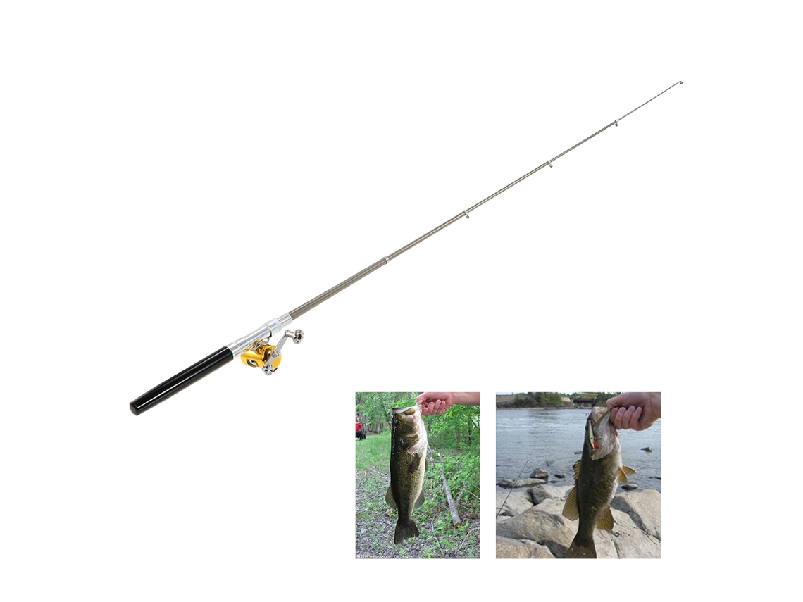 Mali combo Vara de Pesca Telescópica Portátil Caneta com Molinete Alumínio Linha e Iscas Mini Kit Pesca