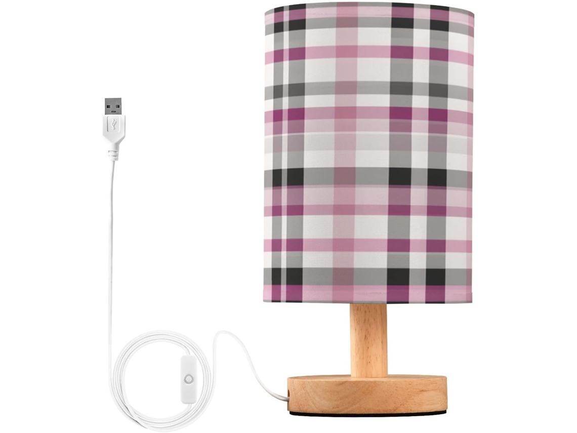 Abajur De Cabeceira Xadrez Para Quarto, Abajur De Cabeceira Led, Luminária De Leitura Com Portas Usb E Cúpula Tecido