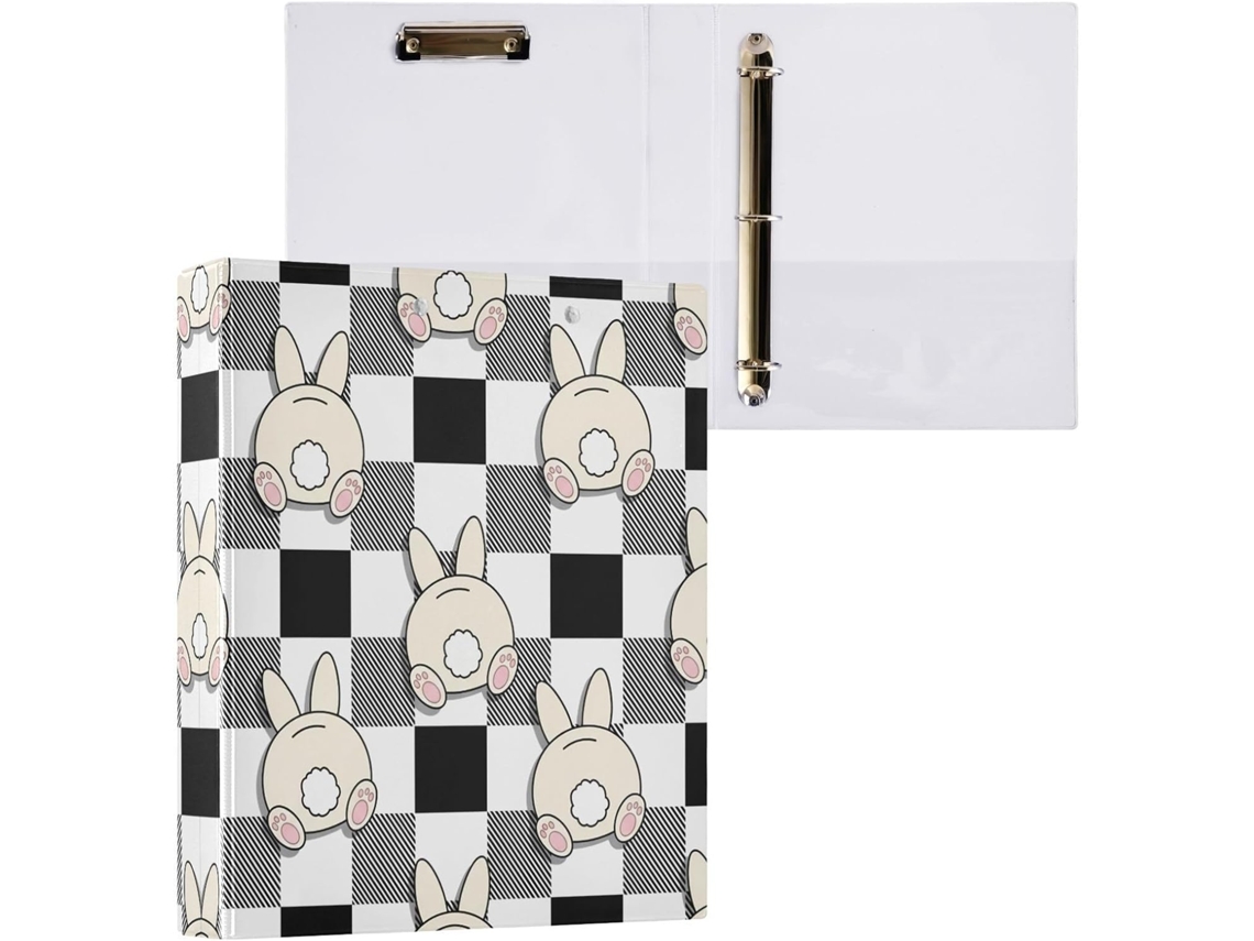Pasta de 3 Argolas para Papel Tamanho Carta , Coelhinho da Páscoa Redondo e Fofo com Porta pra (27,9 X 21,6 Cm)