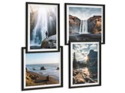 Conjunto De Pinturas Âncora, Barco, Remos, Praia Moldura Preta Pinturas De Quarto Espelharte (conjunto De 4 Imagens)