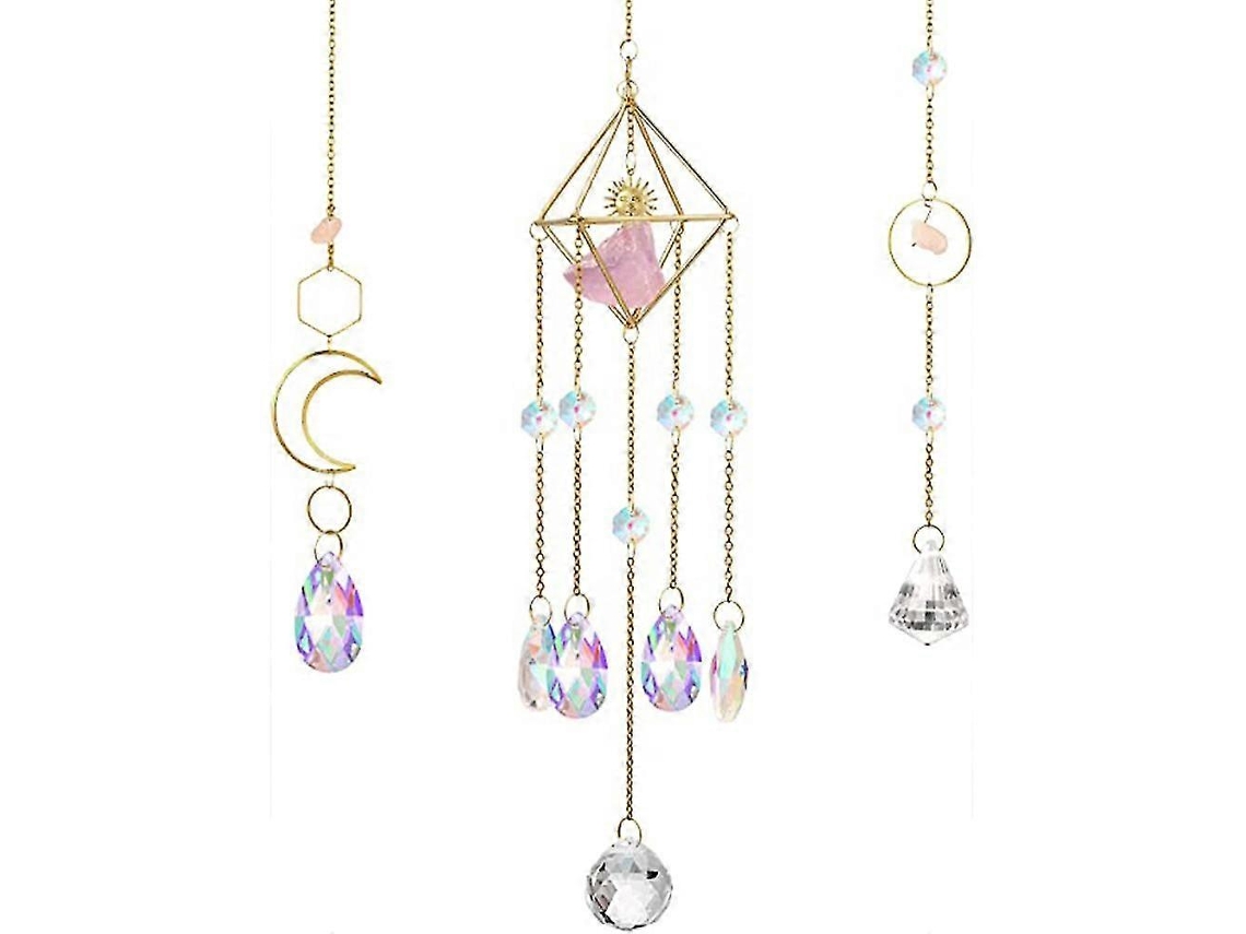 Conjunto De 3 Enfeites De Cristal Para Pendurar, Com Prismas, Arco-íris E Lua, Ideais Para Decoração De Casamentos E Festas.