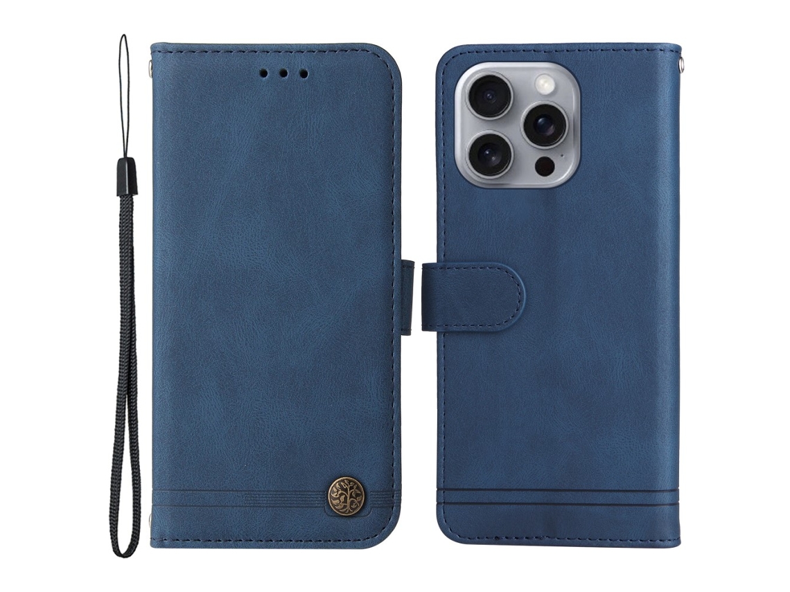Capa Em Couro Pu Com Suporte E Pega Para Iphone 16 Pro Max - Azul