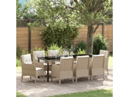 Vidaxl Conjunto De Jantar Para Jardim Com Almofada 9 Pcs Bege Vime Pe
