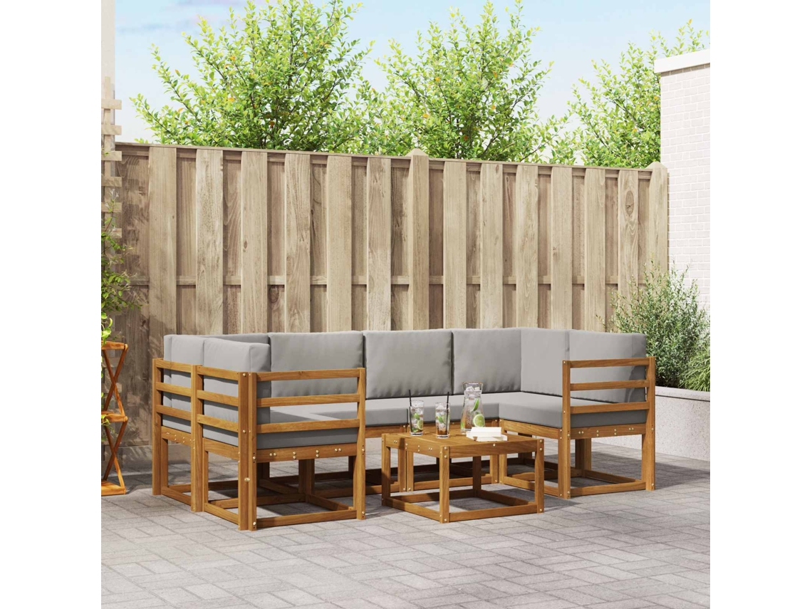 Vidaxl Conjunto De Sofás Para Exterior 7 Unid. Cinza Natural E Claro