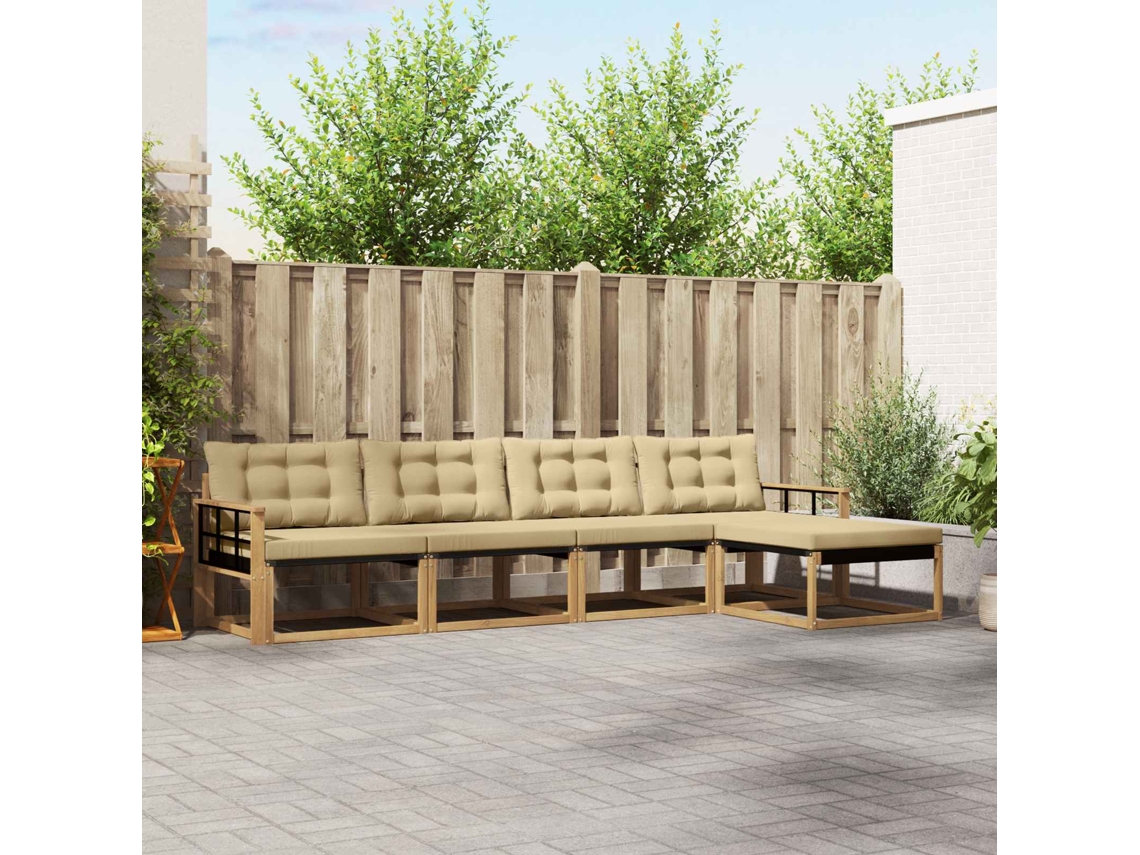 Vidaxl Conjunto De Sofás Para Exterior 5 Unid. Branco E Bege
