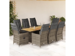 9 Pcs Conjunto De Jantar P/ Jardim C/ Almofadões Vime Pe Cinza Dkd Home Decor
