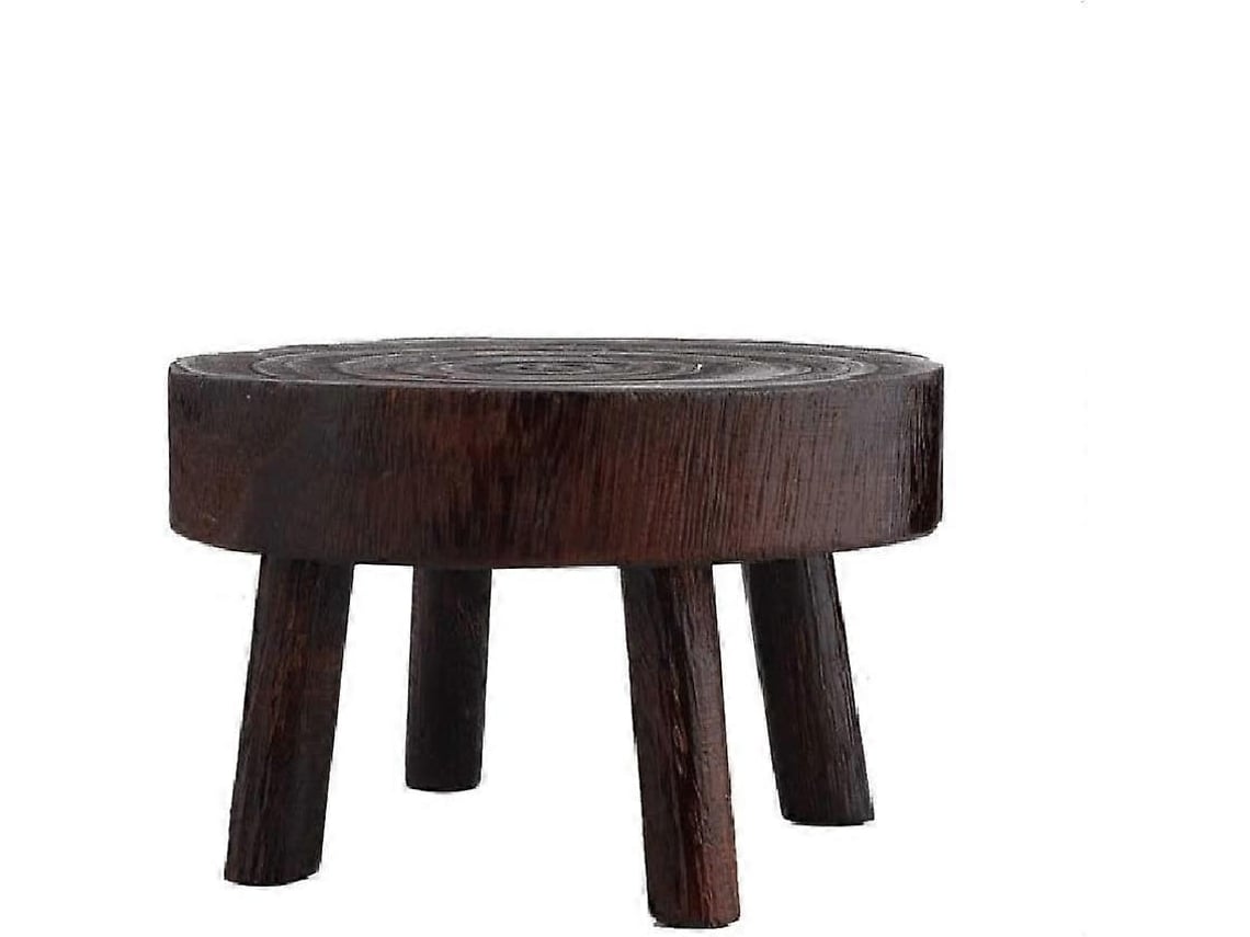 Taburete redondo de madeira natural, mini, suporte para vasos, de jardim, 3.5" de altura, marrom | S/MARCA