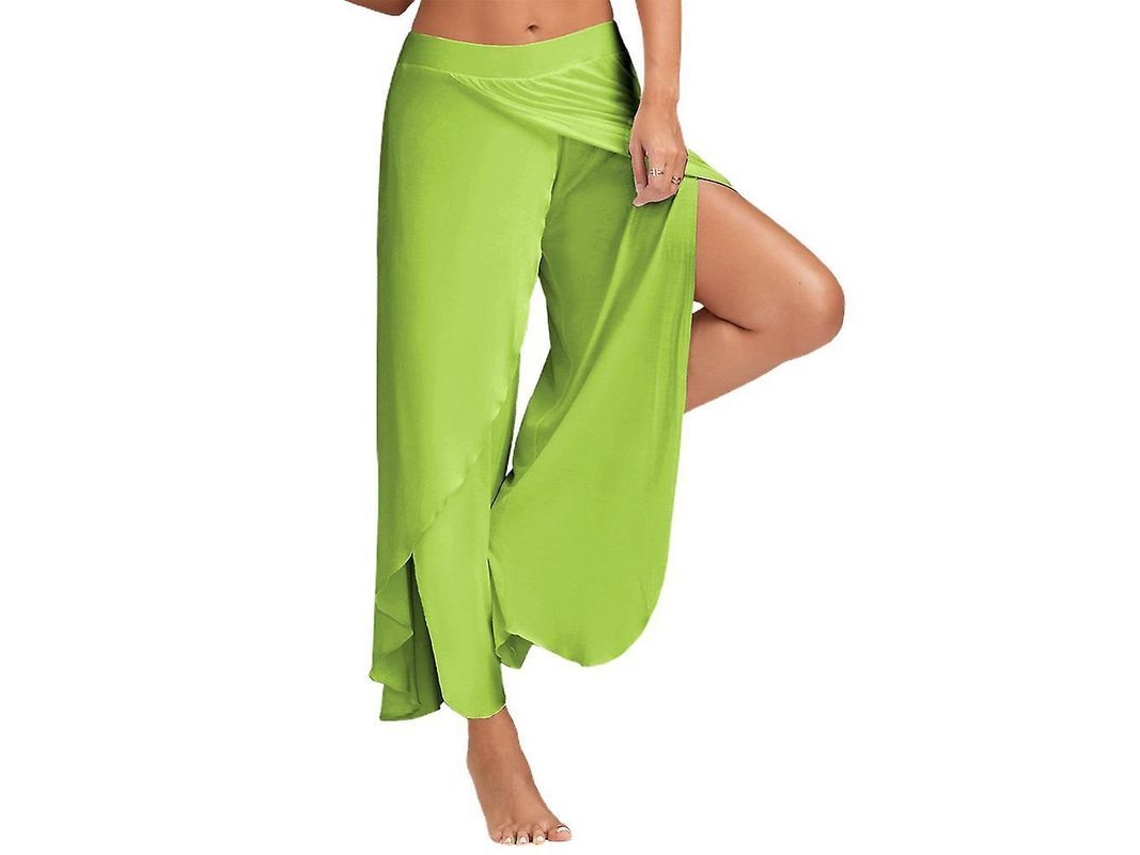 2026 pantalones Harem Palazzo de Yoga para Mulher Amplo Fluente com Recorte Tamanho Plus S Verde