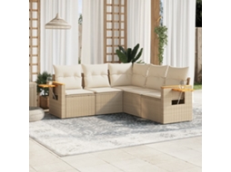 Vidaxl 5 Pcs Conjunto De Sofás P/ Jardim Com Almofadões Vime Pe Bege