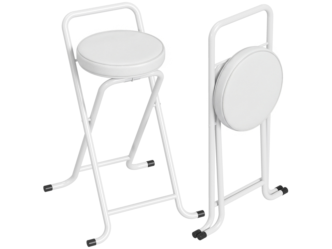 Conjunto de 2 Banquetas de Bar PONTOCASA com altura ajustável, encosto, apoio para os pés, brancas, dimensões 38,5x40x76,5-97,5 cm