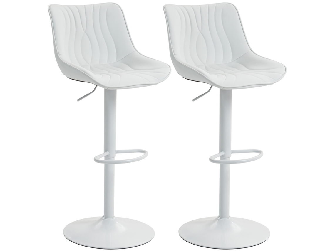 Conjunto De 2 Bancos De Bar Altos De Cozinha Giratórios Com Altura Ajustável E Couro Sintético 47,5x54x92-110 Cm Branco