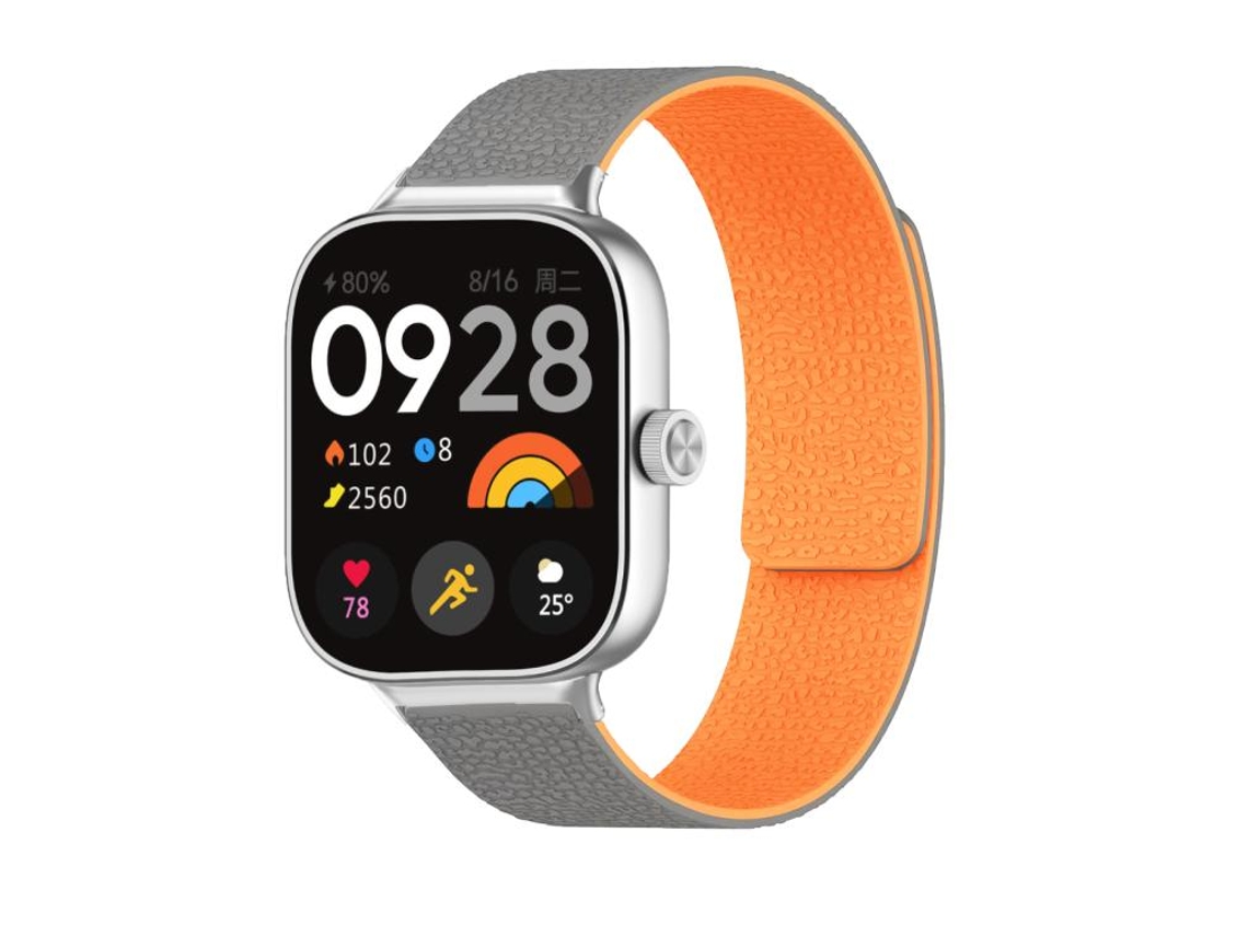Bracelete Para Xiaomi Band 9 Pro / 8 Pro - Silicone Macio Magnético - Textura De Lichia Cinza E Laranja