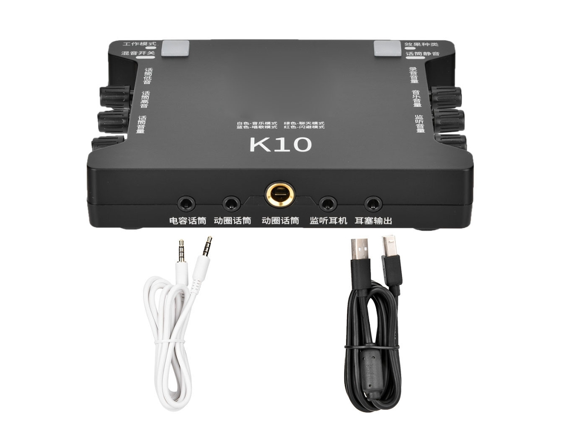 Conjunto De Placa De Som Externa Usb K10 Para Tablet Ktv Com Microfone Universal Preto